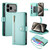 iPhone 17 Pro Max Nine Card-slot Zipper Wallet Bag Leather Phone Case - Mint Green