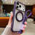 iPhone 17 Pro Max Solid Color Edge Transparency Rotation Holder MagSafe Phone Case with Wrist Strap - Dark Purple