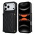 iPhone 17 Pro Max Splicing Rhombic Texture Card Bag Phone Case with Long Lanyard - Black