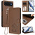 iPhone Air Embossed Heart Cat Leather Phone Case with Hand Strap - Brown