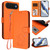 iPhone Air Embossed Heart Cat Leather Phone Case with Hand Strap - Orange