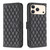 iPhone 17 Pro Diamond Lattice Wallet Flip Leather Phone Case - Black