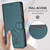 iPhone 17 Pro Embossed Heart Cat Leather Phone Case with Hand Strap - Dark Green