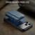 iPhone 17 Pro Fierre Shann Oil Wax Cow Leather Card Holder Back Phone Case - Blue