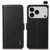 iPhone 17 Pro KHAZNEH Side-Magnetic Litchi Genuine Leather RFID Case - Black