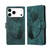 iPhone 17 Pro Pen Heart Cat Embossed Leather Phone Case - Green