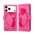 iPhone 17 Pro Pen Heart Cat Embossed Leather Phone Case - Pink