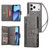 iPhone 17 Pro Rivet Buckle 9 Cards Three Fold Leather Phone Case - Grey