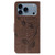 iPhone 17 Pro Rose Butterfly Embossed Leather Phone Case - Brown