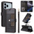 iPhone 17 Pro Six Card Slots Buckle Leather Phone Case with Lanyard - Black