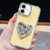 iPhone 17 Diamond Glitter Gemstone Heart Holder Phone Case - Light Yellow