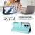 iPhone 17 Embossed Heart Cat Leather Phone Case with Hand Strap - Mint Green