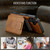 iPhone 17 Fierre Shann Oil Wax Cow Leather Card Holder Back Phone Case - Brown