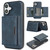 iPhone 17 Kalebol Strong Magnetic MagSafe Tri-Fold Wallet Leather Phone Case - Blue