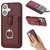 iPhone 17 Litchi Texture Drawing Card Bag Ring Holder Phone Case - Wine Red