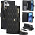 iPhone 17 YM016 Rhombic Zipper Card Wallet Leather Phone Case with Lanyard - Black