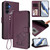 Samsung Galaxy A16 5G Embossed Heart Cat Leather Phone Case with Hand Strap - Dark Purple