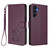 Samsung Galaxy A16 5G Embossed Heart Cat Leather Phone Case with Hand Strap - Dark Purple