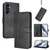 Samsung Galaxy A16 5G Line Splicing Buckle Retro Leather Phone Case - Black