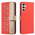 Samsung Galaxy A16 5G Splicing Color Hollow Flower Pattern RFID Leather Phone Case - Red