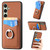 Samsung Galaxy A56 5G Carbon Fiber Card Wallet Ring Phone Case - Brown