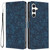 Samsung Galaxy S25 FE 5G Cherry Blossoms Embossed Leather Phone Case - Dark Blue
