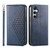 Samsung Galaxy S25 FE 5G Cubic Grid Calf Texture Magnetic Leather Phone Case - Blue