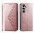 Samsung Galaxy S25 FE 5G Cubic Grid Calf Texture Magnetic Leather Phone Case - Rose Gold