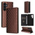 Samsung Galaxy S25 FE 5G Cubic Grid Texture Flip Leather Phone Case - Brown