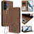 Samsung Galaxy S25 FE 5G Embossed Heart Cat Leather Phone Case with Hand Strap - Brown