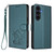 Samsung Galaxy S25 FE 5G Embossed Heart Cat Leather Phone Case with Hand Strap - Dark Green