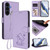 Samsung Galaxy S25 FE 5G Embossed Heart Cat Leather Phone Case with Hand Strap - Light Purple