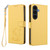 Samsung Galaxy S25 FE 5G Embossed Heart Cat Leather Phone Case with Hand Strap - Yellow