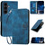 Samsung Galaxy S25 FE 5G Grid Butterfly Embossed Pattern Leather Phone Case with Lanyard - Dark Blue