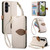 Samsung Galaxy S25 FE 5G Leaf Buckle Zipper Wallet Leather Phone Case with Strap - Beige