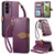 Samsung Galaxy S25 FE 5G Leaf Buckle Zipper Wallet Leather Phone Case with Strap - Purple