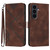 Samsung Galaxy S25 FE 5G Line Pattern Skin Feel Leather Phone Case - Coffee