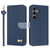 Samsung Galaxy S25 FE 5G Metal Bow Leather Phone Case with Hand Strap - Dark Blue