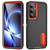 Samsung Galaxy S25 FE 5G Rugged PC Hybrid Silicone Phone Case with Holder - Black+Orange