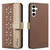 Samsung Galaxy S25 FE 5G Splicing Color Hollow Flower Pattern RFID Leather Phone Case - Brown