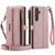 Samsung Galaxy S25+ / S24+ 5G CaseMe C39 RFID Blocking Zipper Wallet Leather Phone Case with Crossbody Strap - Pink