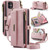iPhone 11 CaseMe C39 RFID Blocking Zipper Wallet Leather Phone Case with Crossbody Strap - Pink