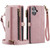 iPhone 16 CaseMe C39 RFID Blocking Zipper Wallet Leather Phone Case with Crossbody Strap - Pink