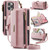 iPhone 16 Pro Max CaseMe C39 RFID Blocking Zipper Wallet Leather Phone Case with Crossbody Strap - Pink