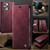 iPhone 16 Pro Max CaseMe 033 Calf Leather Lining Microfibre RFID Blocking Phone Case - Red