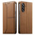 Samsung Galaxy A16 5G / A17 5G / A26 5G Stitched Line Magnetic RFID Vegan Leather Phone Case - Brown