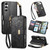 Samsung Galaxy A17 5G Flowers Leaves Zipper Wallet Leather Phone Case with Strap - Black