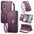 Samsung Galaxy A17 5G Flowers Leaves Zipper Wallet Leather Phone Case with Strap - Purple