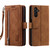 Samsung Galaxy A17 5G Nine Card Zipper Bag Leather Phone Case with Lanyard - Brown