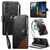 Samsung Galaxy A17 5G Splicing Zipper Wallet Vegan Leather Phone Case with Strap - Black